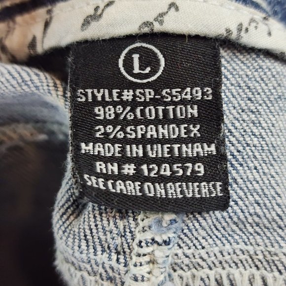 Spj Jean Shorts Womens Large Blue Denim Ripped Painted Rock Biker Cutoffs - Picture 6 of 6